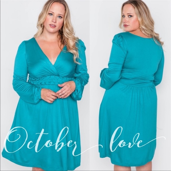 Turquoise V-Neck Dress - Picture 3 of 3